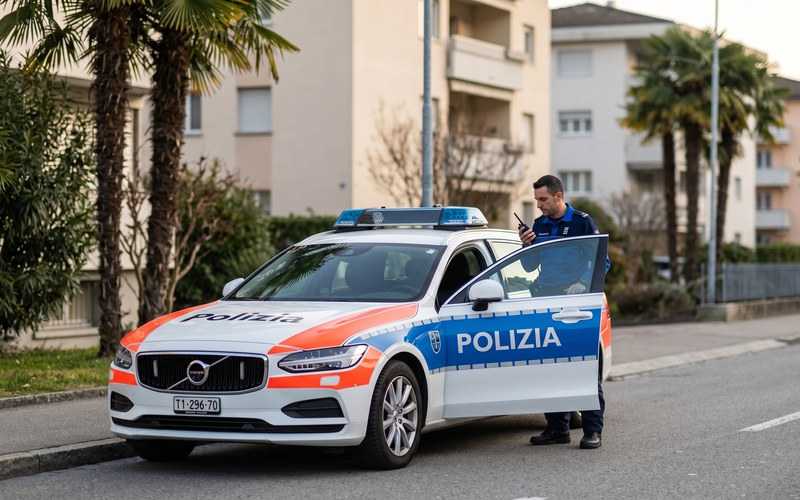 Tio.ch — Sicurezza a Lugano: rafforzare la presenza sul territorio · Tessiner Polizeifahrzeug auf Patrouille in einer Wohnstraße von Lugano